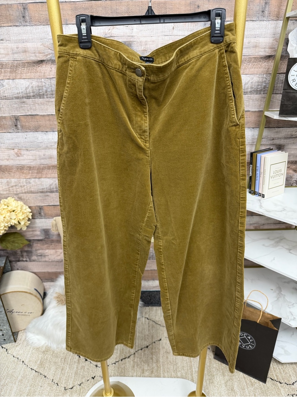 Eileen Fisher Brown Corduroy Straight Leg Pant Tailored